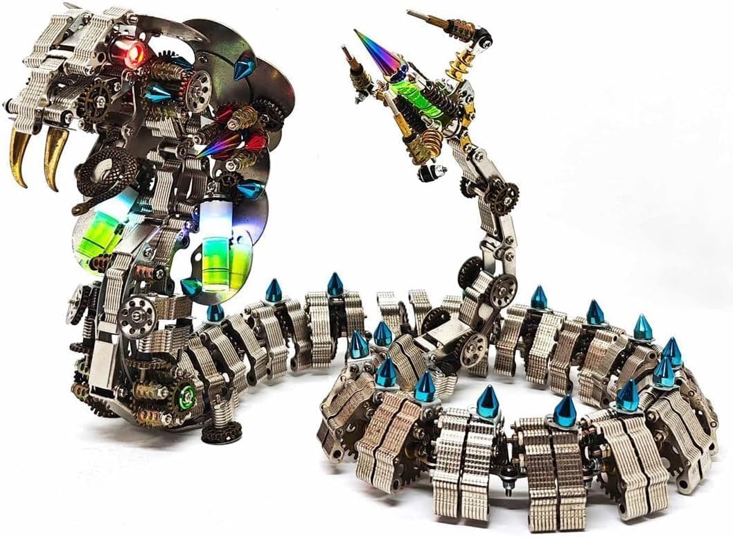3D Metal Puzzles for Adults, Snake Model Kit 1000 PCS Mechanical Steampunk Animal Model, DIY Assembly Kit to Build, 3D Jigsaw Puzzle Desk Ornament Kit Craft Toys