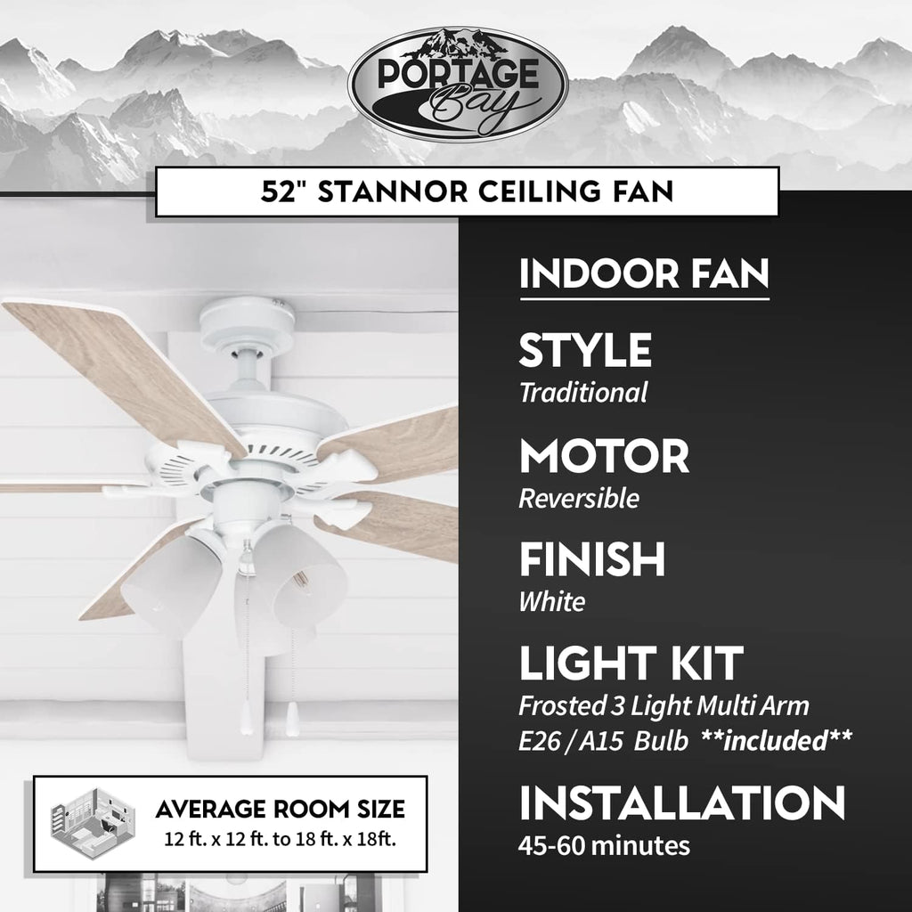 Portage Bay 51435 Stannor Ceiling Fan, 52, White