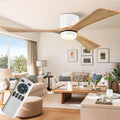 52inches Ceiling Fan with Lights,Wooden Flush Mount Ceiling Fans with Remote Control,Dimmable Light,3 CCT,6 Speeds,Noiseless DC Motor,Ceiling Fan for Bedroom,Living Room,Office,Indoor,White Walnut