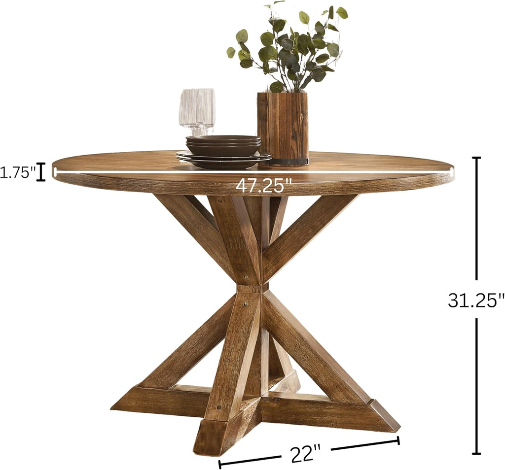 Roundhill Furniture Windvale Cross-Buck Base Dining Table, Brown