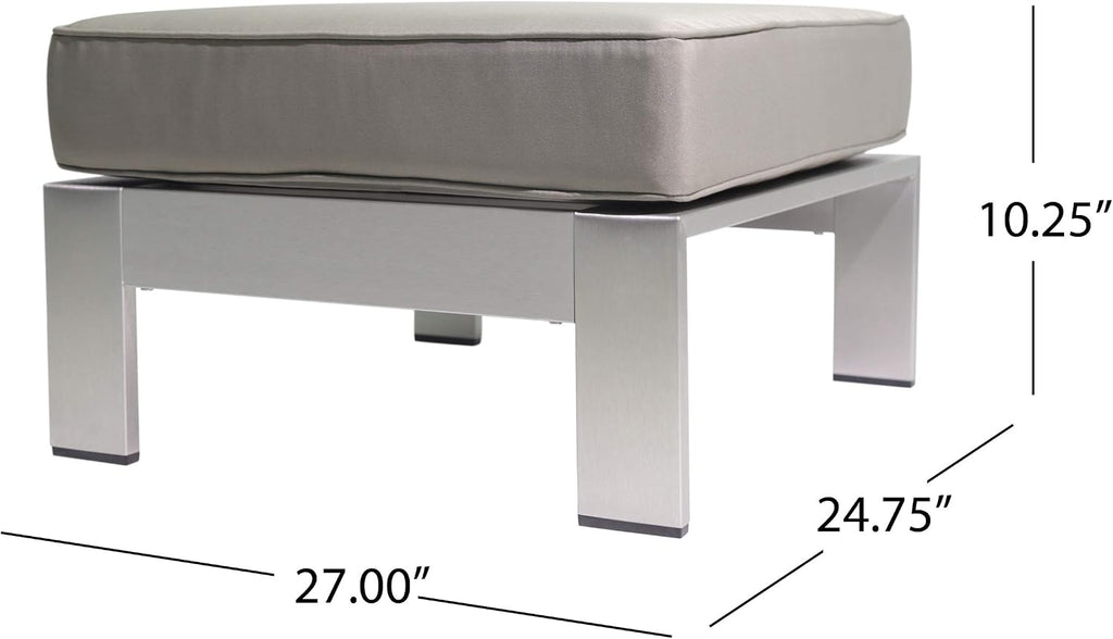 Christopher Knight Home Aya Coral Cushioned Aluminum Ottoman, Silver and Khaki