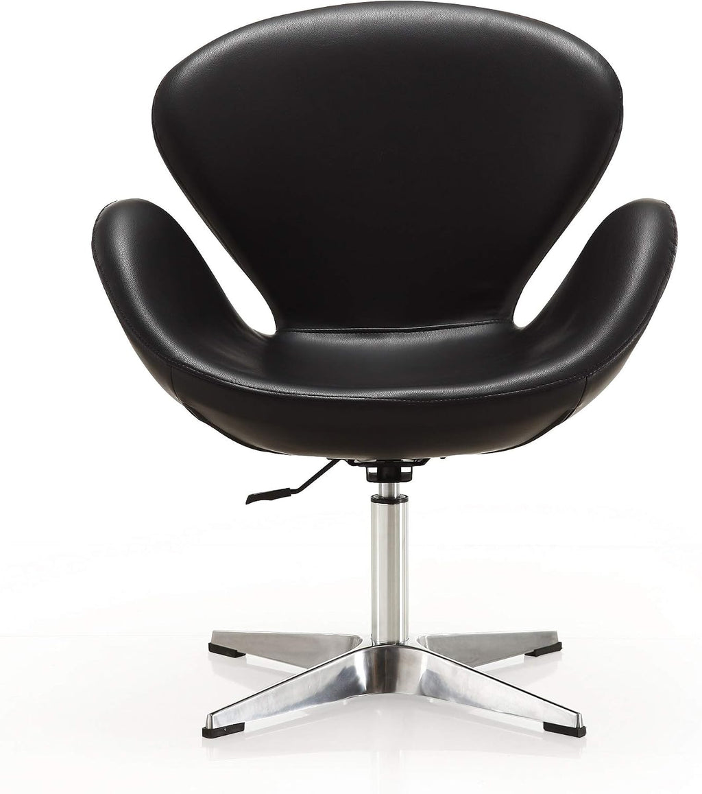 Manhattan Comfort Raspberry Adjustable Swivel Accent Chair with 360° Turn, Polished Chrome Base, Modern Retro Design, Versatile Seat Ideal for Any Room, Set of 2, Black