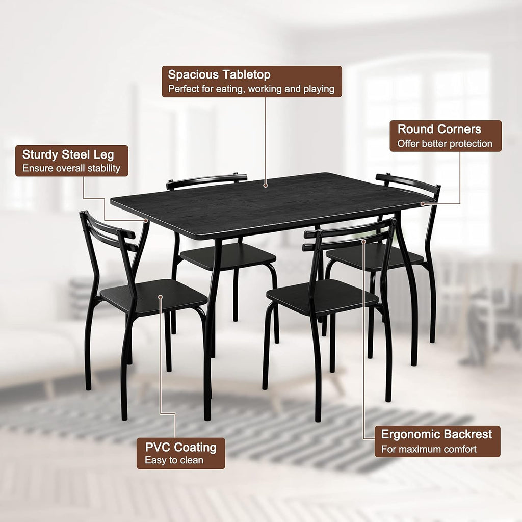 COSTWAY 5-Piece Dining Set Table and 4 Chairs Home Kitchen Room Breakfast Furniture Black