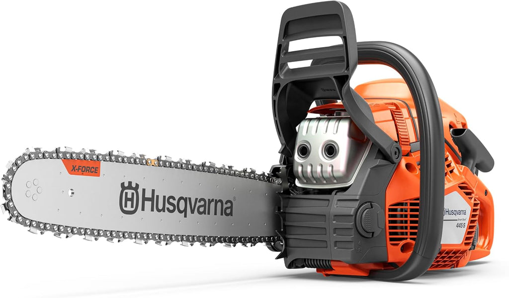 Husqvarna 445S Gas Chainsaw 18 Inch, 50-cc 3-HP, 2-Cycle X-Torq Engine, with Automatic Oiler, For Wood Cutting and Tree Trimming, Gifts for Men