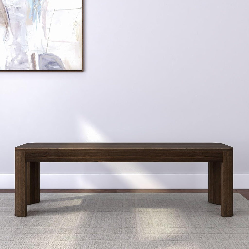 Plank+Beam Contour Bench, Modern Rounded 58 Inch Dining Bench, Bench for 72 Inch Kitchen Table, Walnut
