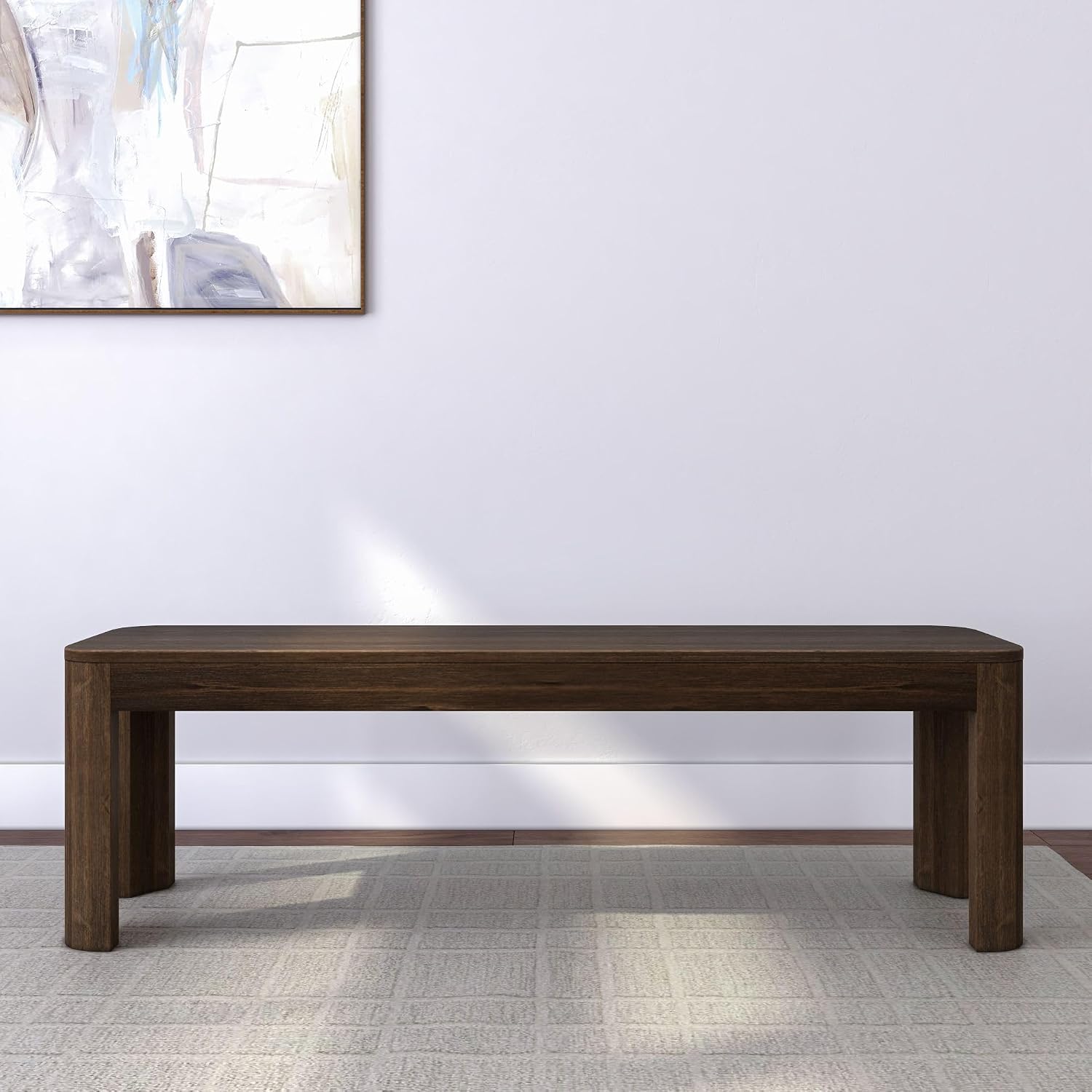 Plank+Beam Contour Bench, Modern Rounded 58 Inch Dining Bench, Bench for 72 Inch Kitchen Table, Walnut