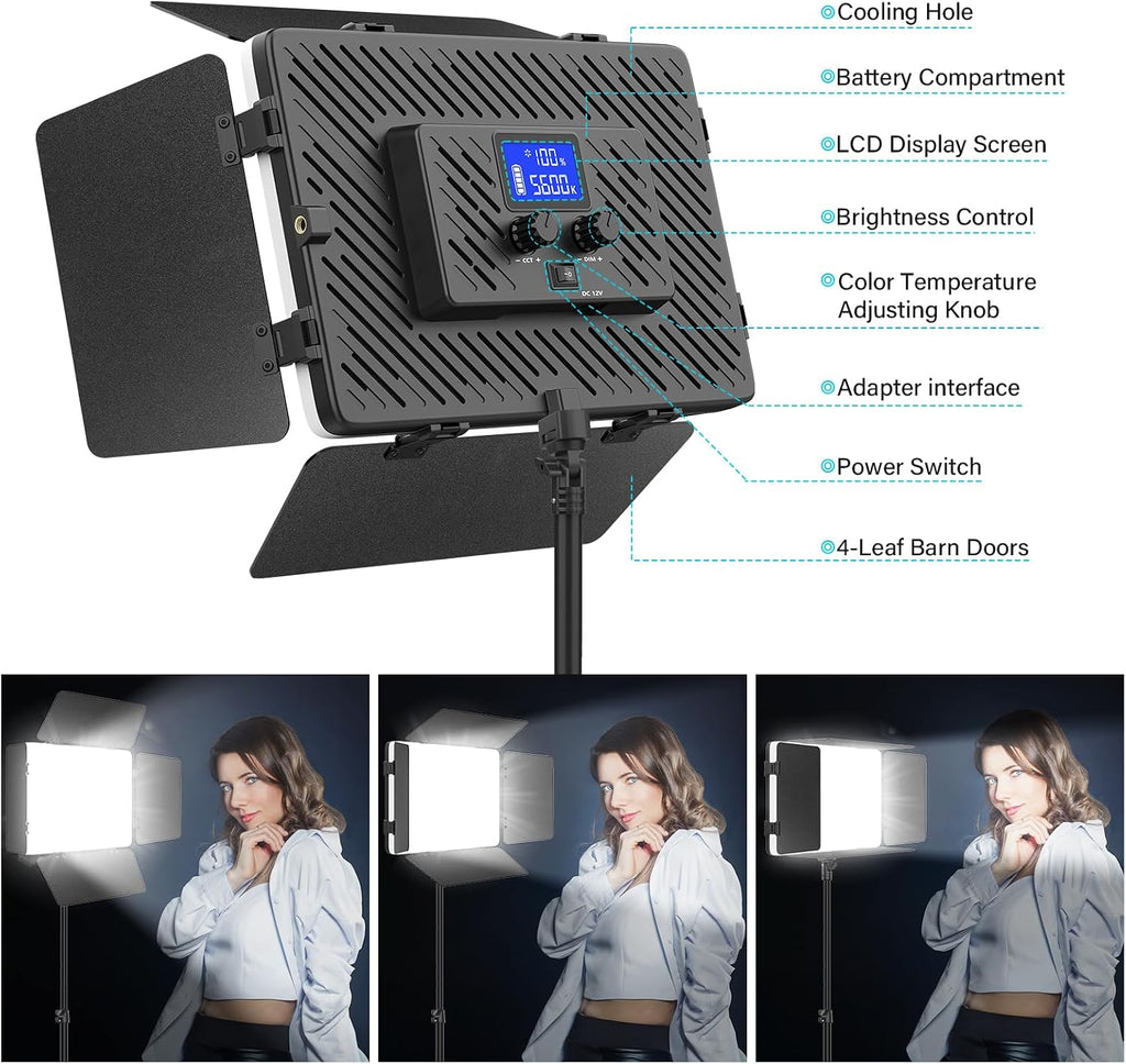 Unicucp 2 Pack Led Video Light Panel Lighting Kit with Barn Doors, 8000mAh Rechargeable Camera Light, 2500K-8500K Photo Light for Outdoor Indoor Photography Video Recording Live Streaming Zoom Calls