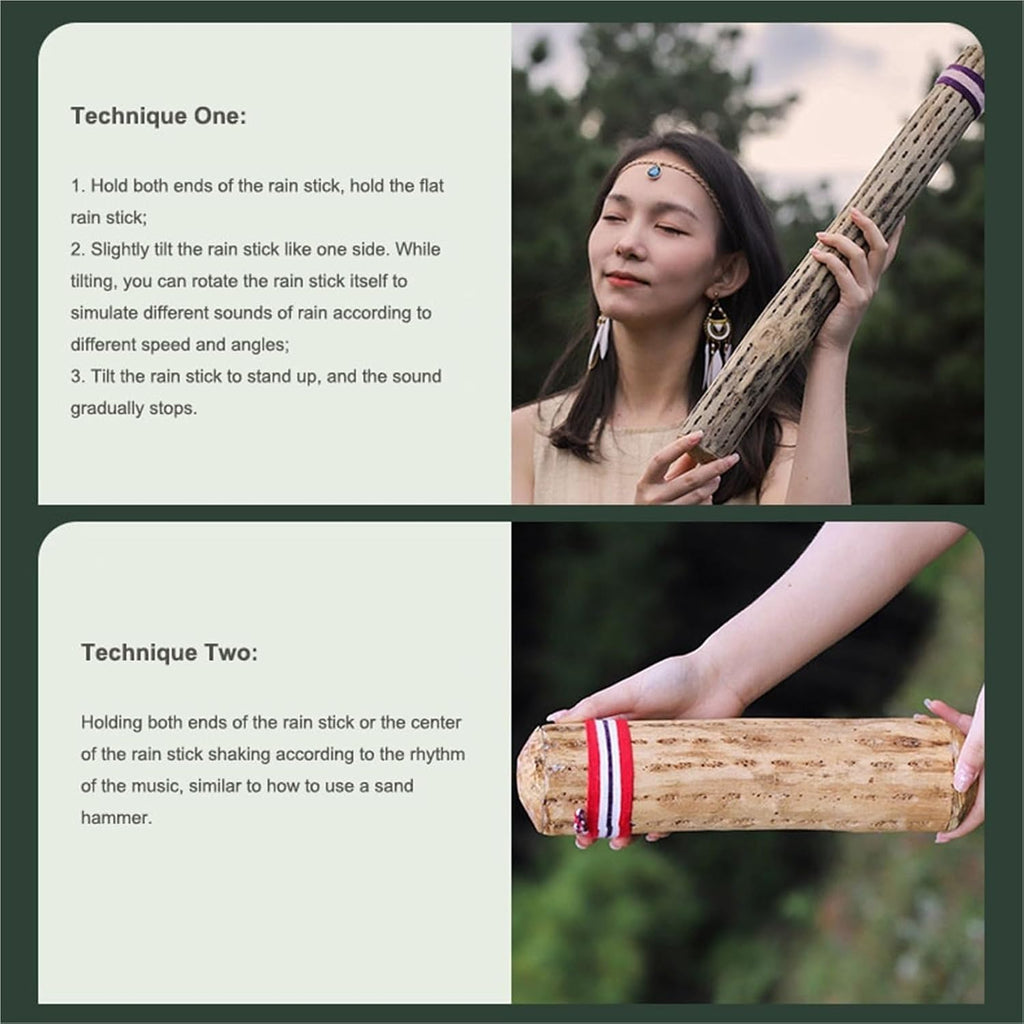 Chilean Cactus Rain Stick - Natural Ocean Wave Sounds Instrument, Handmade Meditation Rainstick for Relaxation, Stress Relief, Sound Therapy(Thick,75cm)