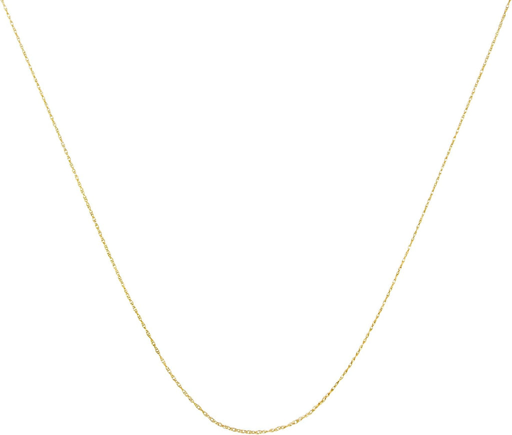 Solid 10K White, Rose or Yellow Gold 1/2 mm Slim and Dainty Rope Chain Necklace, Unisex Chain - Choice of Size and Color