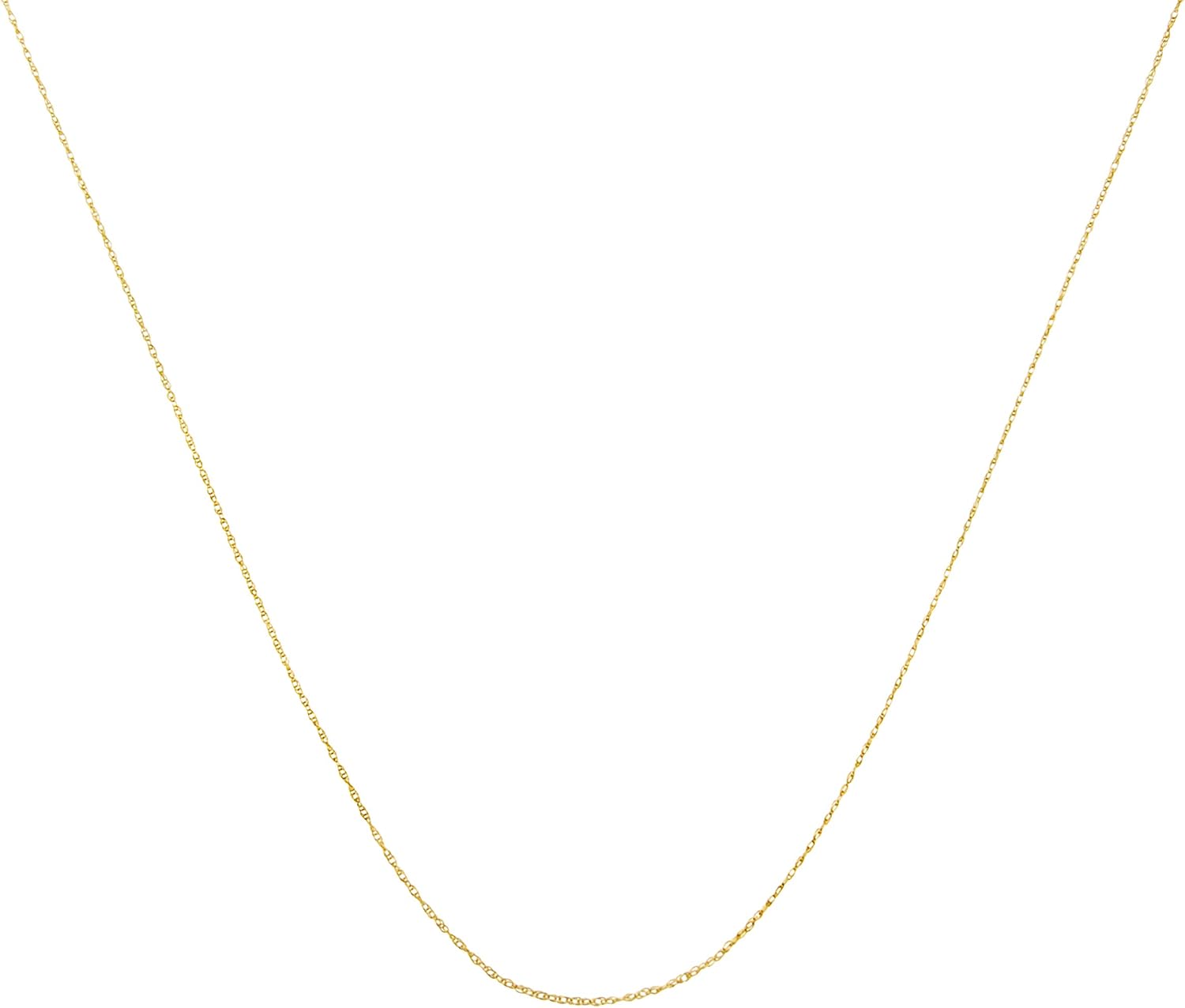 Solid 10K White, Rose or Yellow Gold 1/2 mm Slim and Dainty Rope Chain Necklace, Unisex Chain - Choice of Size and Color