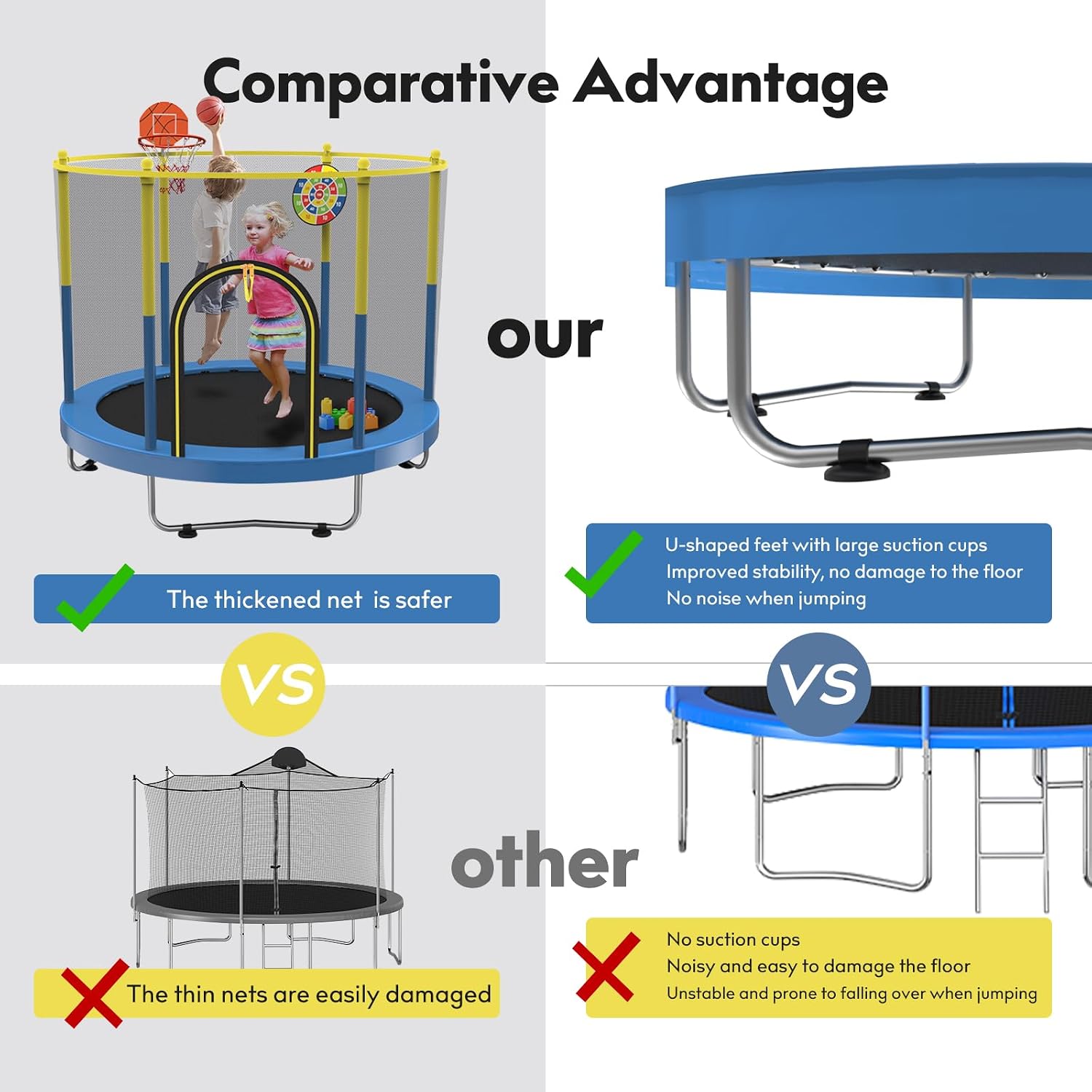 72' Trampoline for Kids with Net,6 FT Indoor & Outdoor Small Toddler Trampoline with Basketball Hoop & Dart Board for Ages 1-8, Birthday Gifts for Boys & Girls, Baby Toddler Christmas Toys