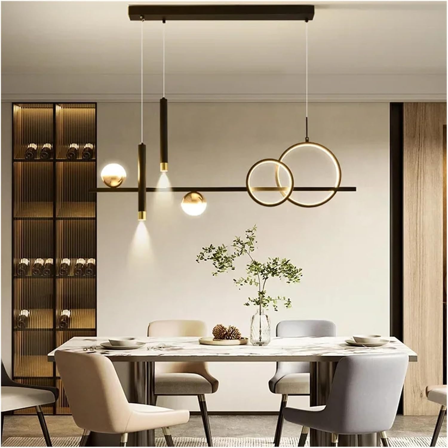 Nordic Creative LED Chandelier with Spotlights Kitchen Dining Table Restaurant Office Remote Control Pendant Lamp Decor Lighting,Indoor