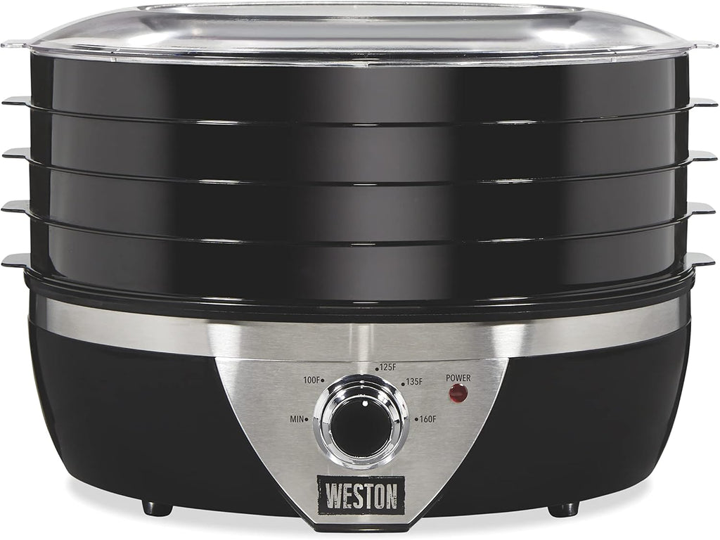 Weston Food Dehydrator Machine for Jerky, Fruit, Meat, Herbs, Vegetables, with Temperature Control (100-160F), 4 Stackable Trays (3 Sq. Ft.), Black & Stainless Steel Accents (75-0640-W)