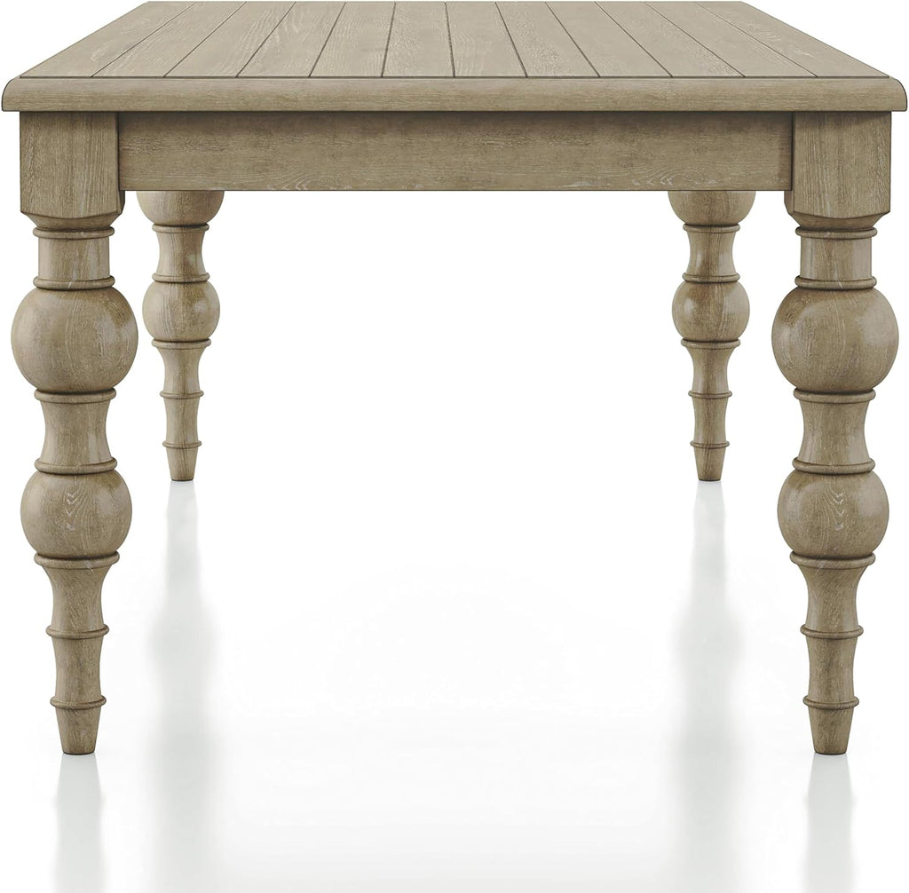 Furniture of America Shelimar Solid Wood 78-inch Rectangular Dining Table with Turned Legs & Plank Style Top, Seats up to 8 for Home Kitchen, Dinettes, Light Washed White