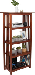 Alaterre Furniture Mission 4-Tier Bookcases with Adjustable Shelves – Mid-century Modern 48-Inch Wood Bookshelf for Living Room, Bedroom or Home Office (Cherry)