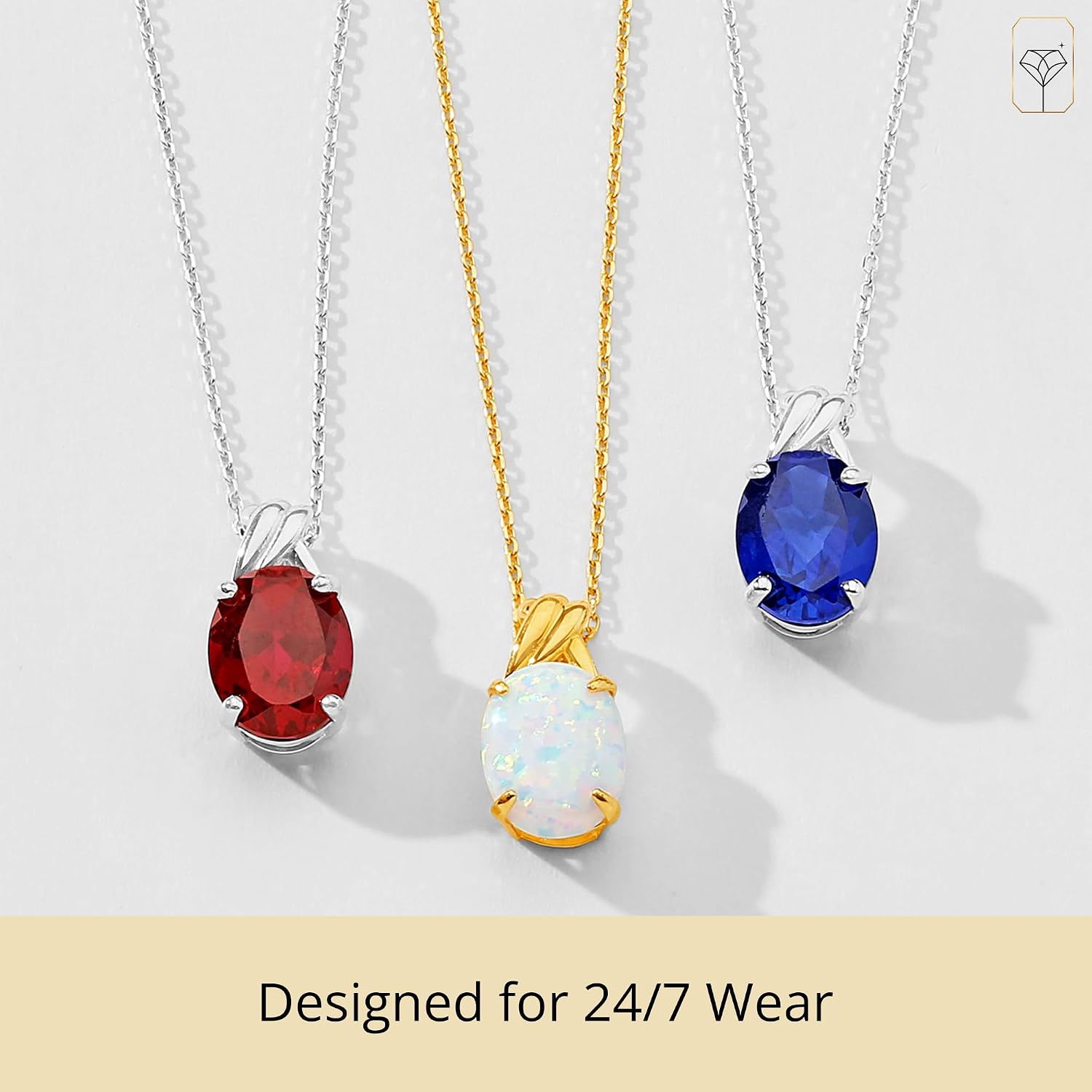 MAX + STONE Solid 14k White or Yellow Gold Gemstone Oval Pendant Necklace for Women with a Drop Twist Setting 9mm x 7mm Birthstone and Adjustable Cable Chain Size 16 to 18 Inches