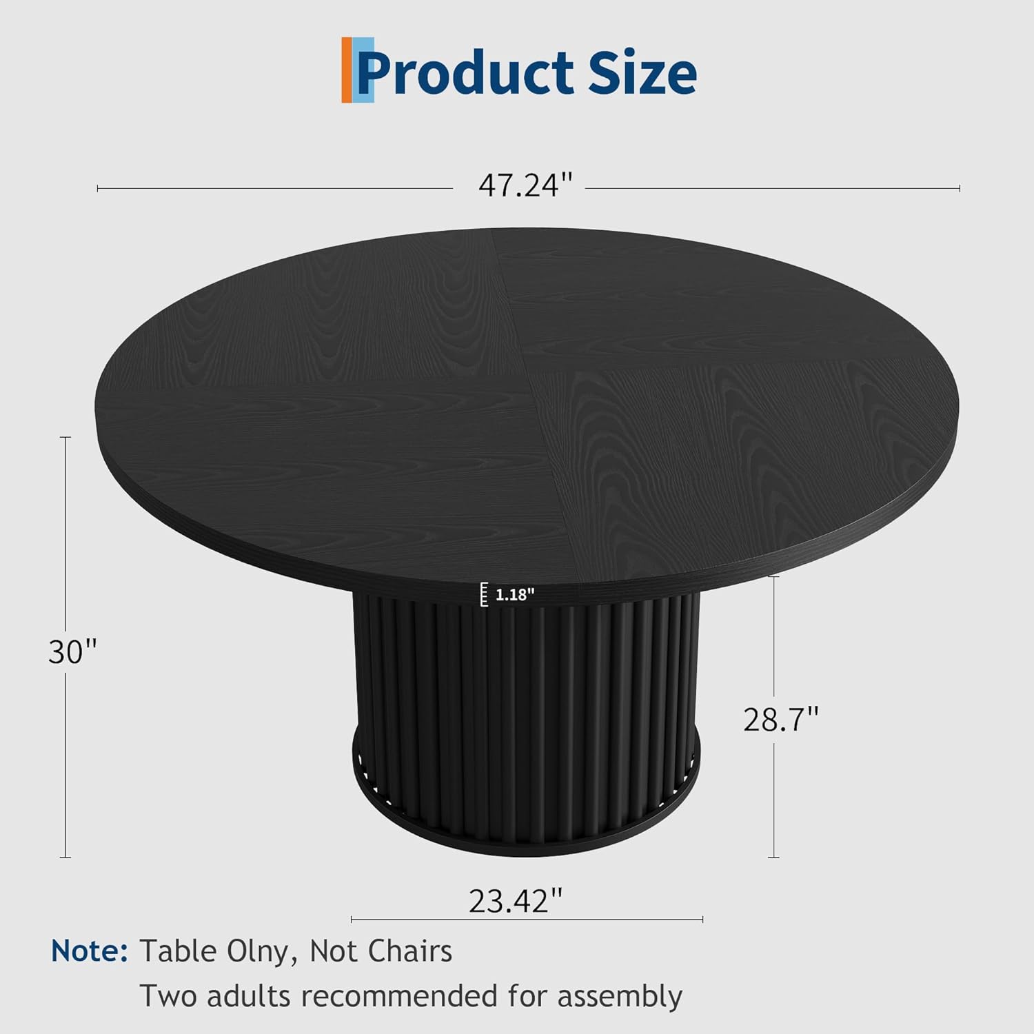 GarveeHome 47Inch Round Dining Table for 4-6 People, Black Dining Room Table with Sturdy Waveform Metal Pedestal Base, Industrial Circle Kitchen Table for Dining Room, Kitchen