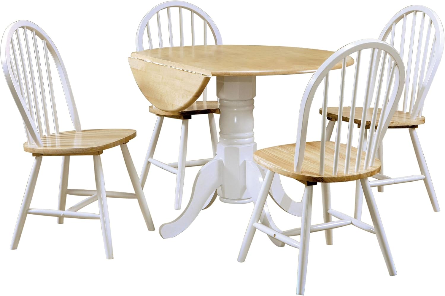 Coaster Home Furnishings - Allison - Wood - 5-Piece Round Drop-Leaf Dining Table Set - Extendable Round Table with Windsor Spindle Back Wooden Dining Chairs - Dining Room - Natural and White - 4241-S5