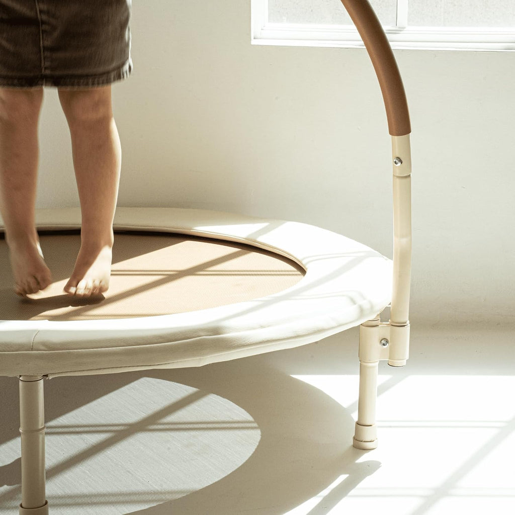 36' Kids and Toddler Mini Trampoline, Aesthetic Indoor and Outdoor Small Baby Trampoline with Removable Handle, Ultra Safe No-Gap Elastic Spring Design