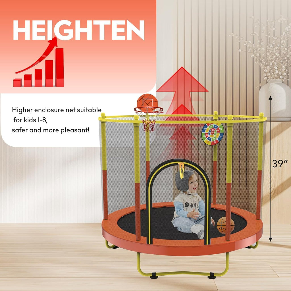 72' Trampoline for Kids with Net,6 FT Indoor & Outdoor Small Toddler Trampoline with Basketball Hoop & Dart Board for Ages 1-8, Birthday Gifts for Boys & Girls, Baby Toddler Christmas Toys
