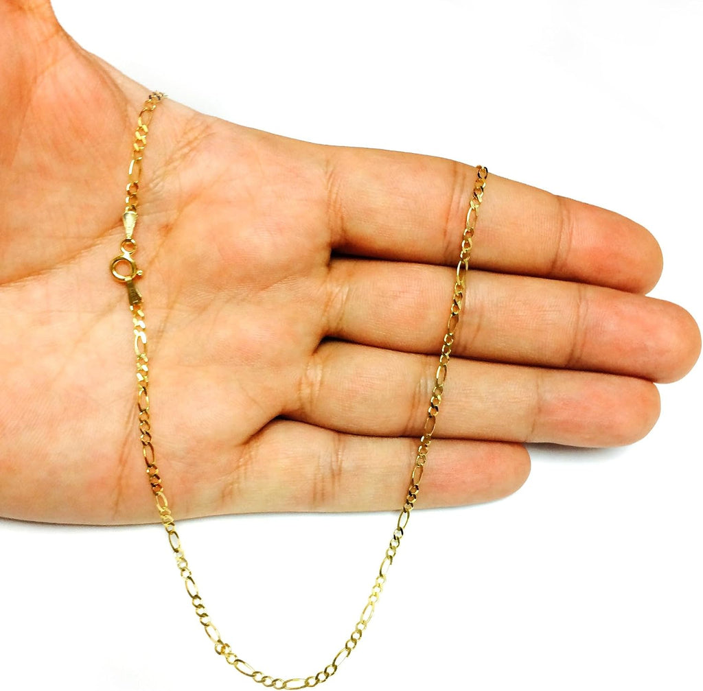 Jewelry Affairs 10k Yellow Solid Gold Figaro Chain Necklace, 1.9mm