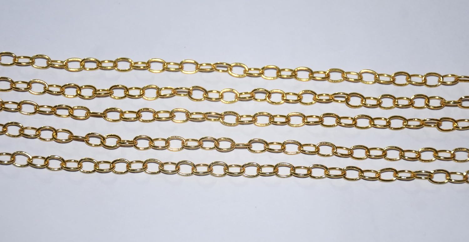 Gold-Plated Oval Link Chain – Cable Chain for Jewelry Making, DIY Crafts, Necklace & Bracelet Chain, Bulk Jewelry Supply (by the Foot)