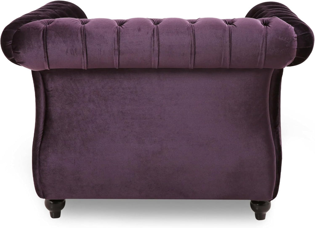 Great Deal Furniture Leila Chesterfield Velvet Club Chair, BlackBerry