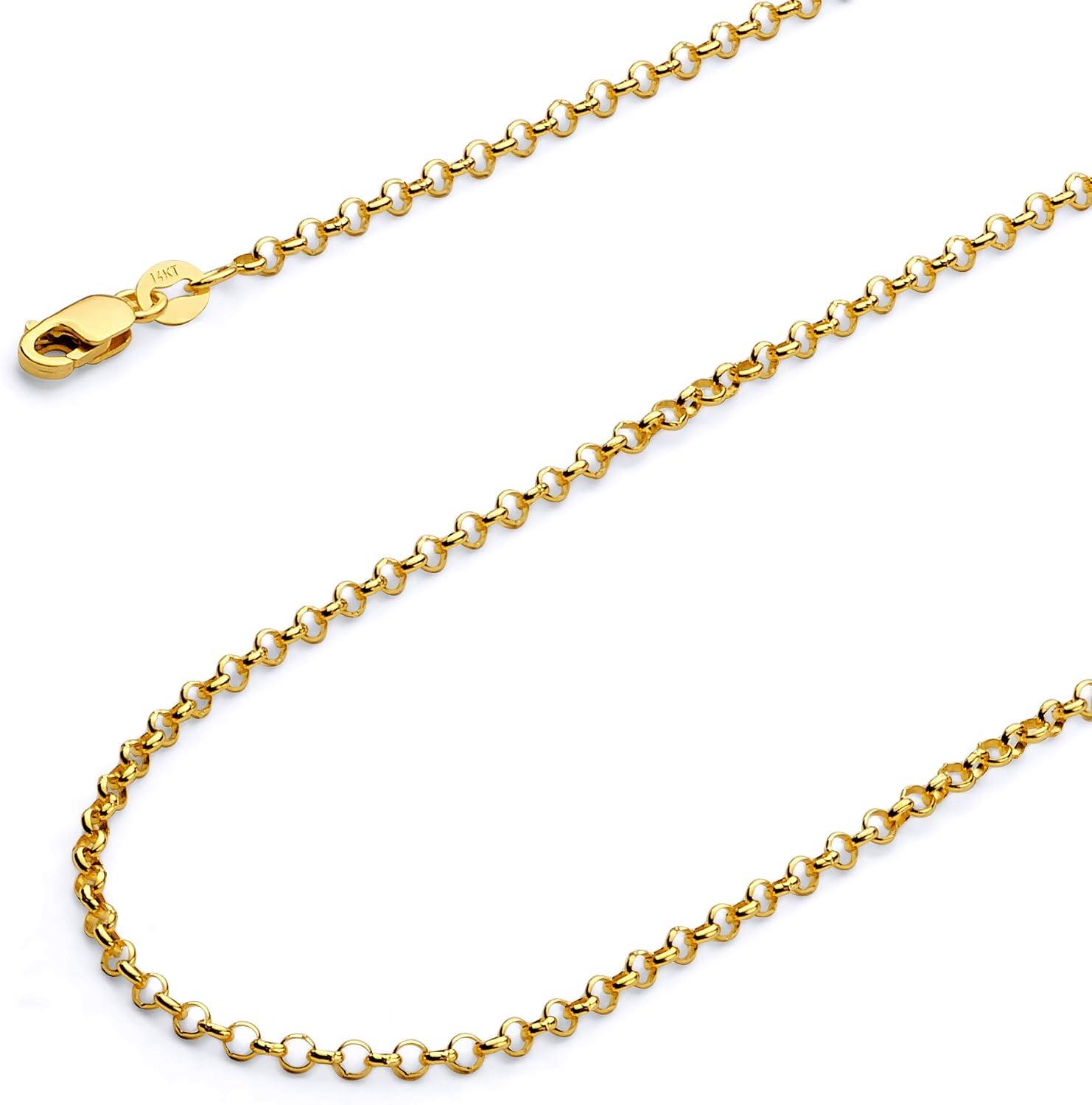 14k REAL Yellow/White Gold Solid 2mm, 1.5mm, 1.2mm Classic Rolo Cable Chain Necklace with Lobster Claw Clasp
