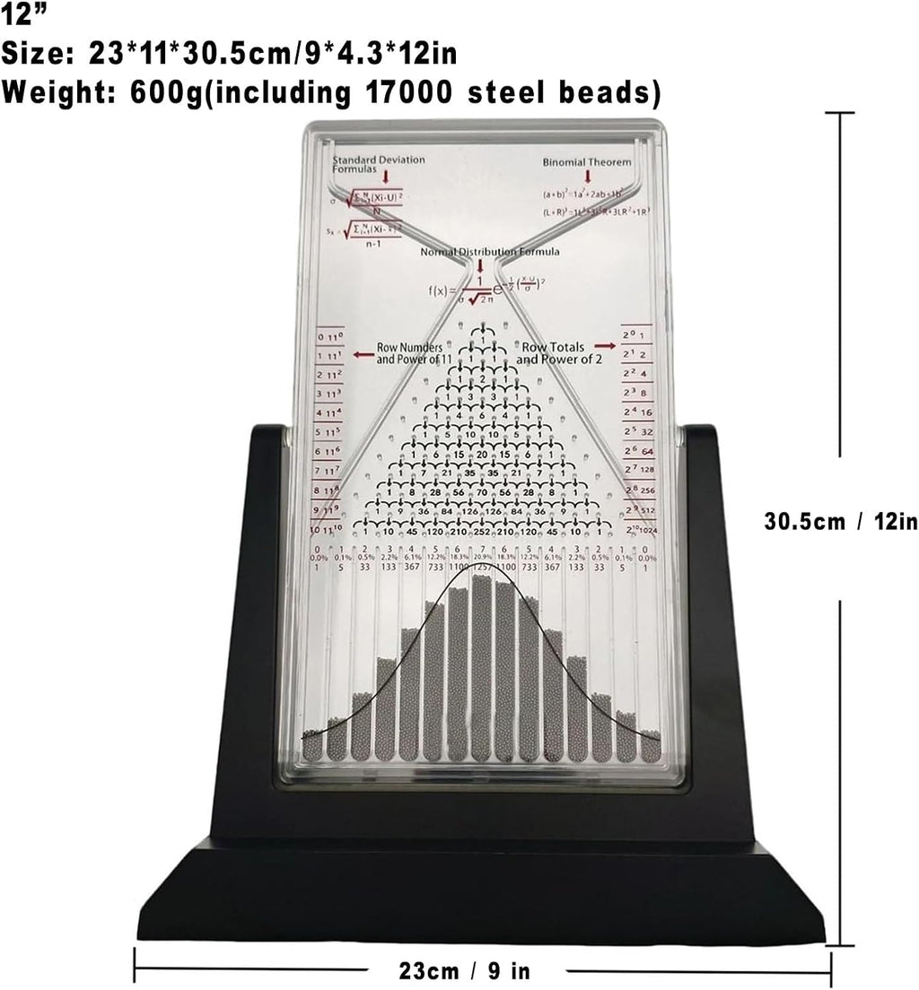 12' Galton Board Kinetic Art Decor - Premium Stress-Relieving Desk Toy with Bell Curve, 17500 Steel Beads for Executive Offices & Focus (23×11×30.5cm, 600g)