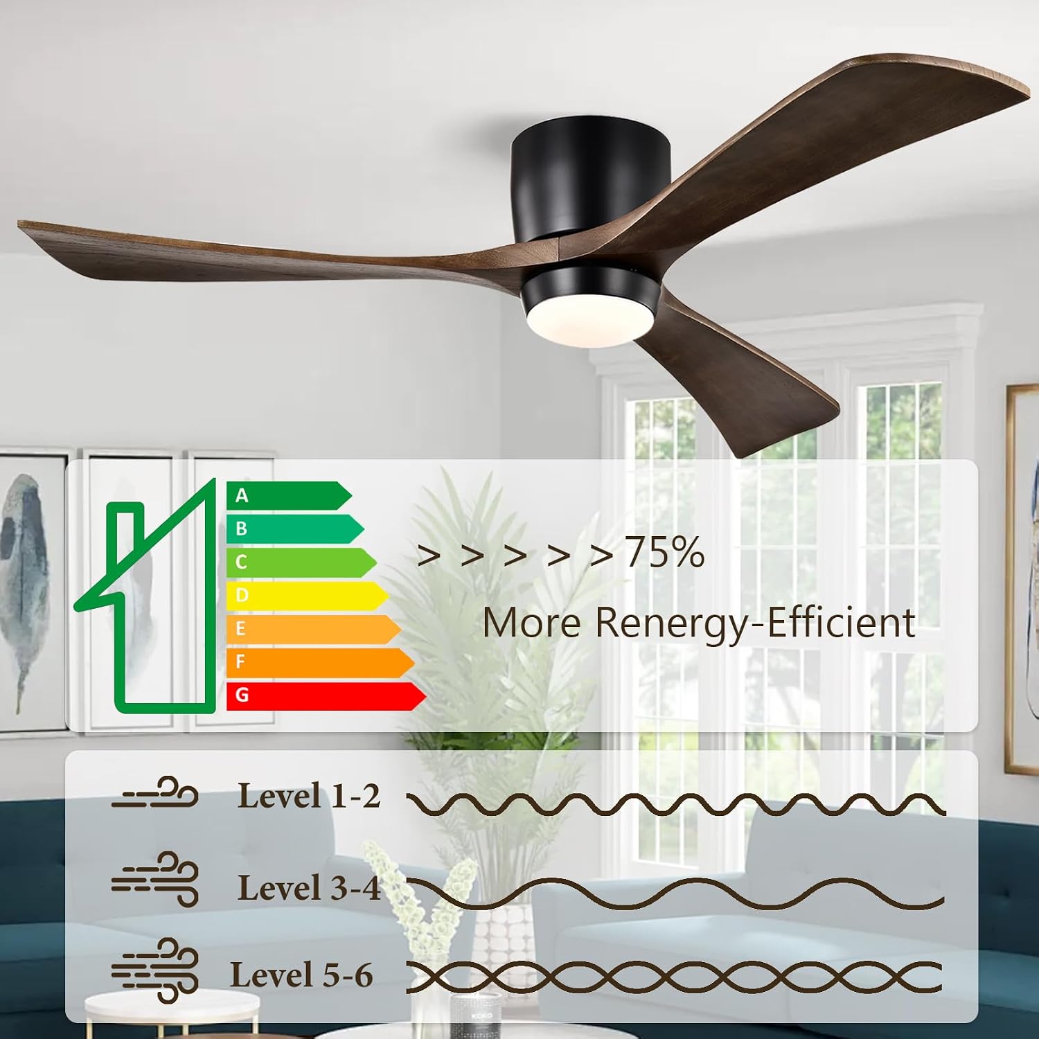 52inches Ceiling Fan with Lights,Wooden Flush Mount Ceiling Fans with Remote Control,Dimmable Light,3 CCT,6 Speeds,Noiseless DC Motor,Ceiling Fan for Bedroom,Living Room,Office,Indoor,Bronze Gray