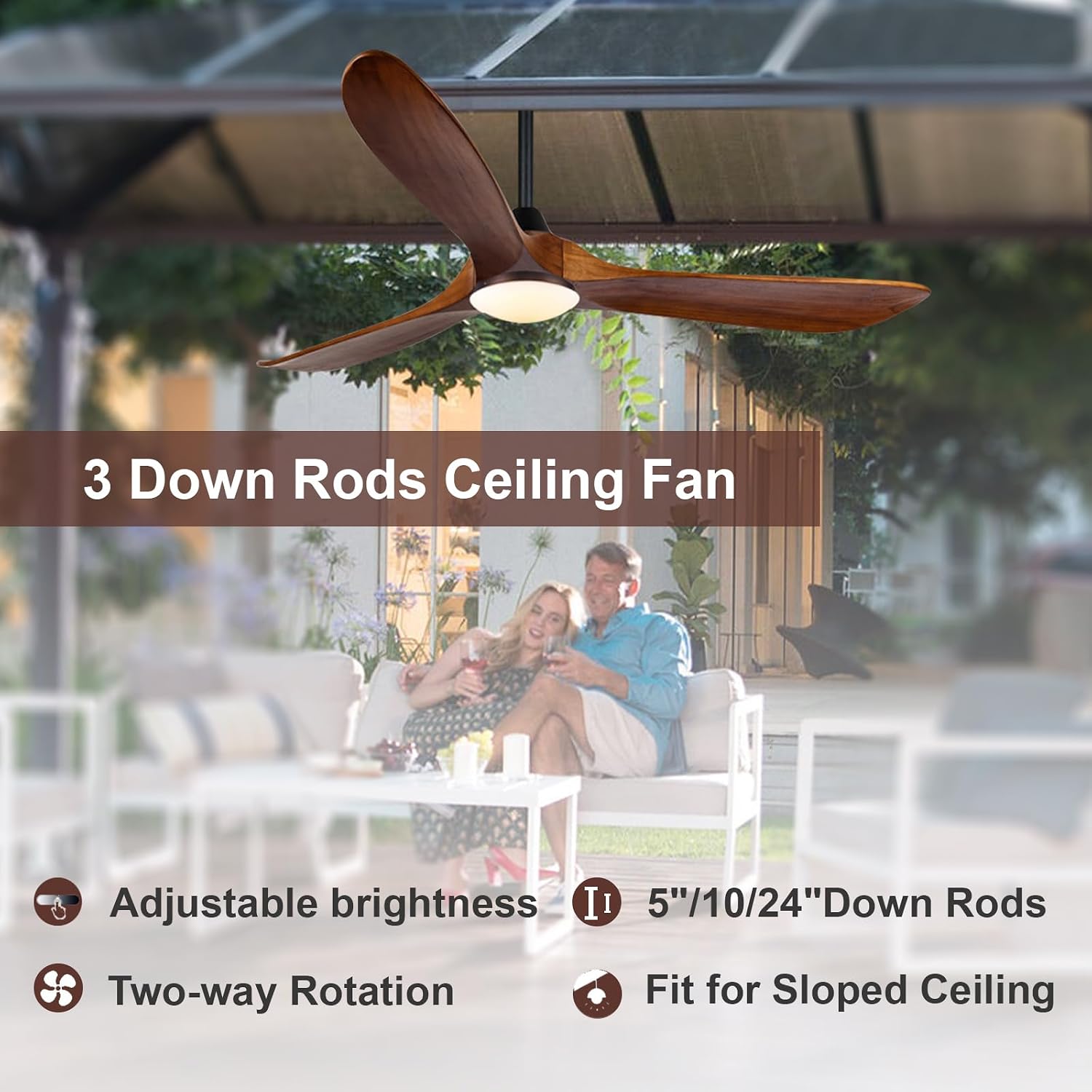 Farmhouse Rustic Ceiling Fans with Lights, Solid Wood 70 inch Large Ceiling Fan, Outdoor Ceiling Fans for Patios with Light, Reversible DC Motor, High CFM Fan for Farmhouse, Exterior Porch