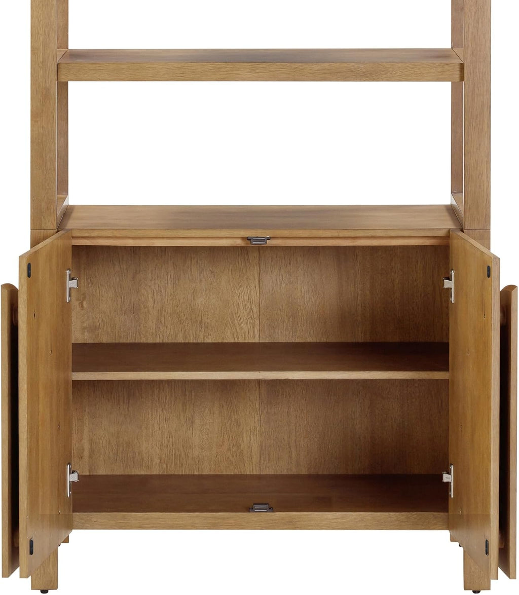 Nathan James Iris Sideboard and Bookcase Set, Mid-Century Modern Solid Wood Storage Unit with Arched Doors, 2 Cabinets and 2 Bookshelves with Cabinet, Light Brown
