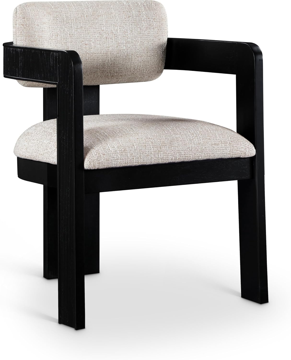 Meridian Furniture Sacha Collection Art Deco Dining Chair, Solid Fluted Wood, 22.5' W x 22' D x 31' H, Set of 2 (Beige, Black Finish, Linen Textured Fabric)