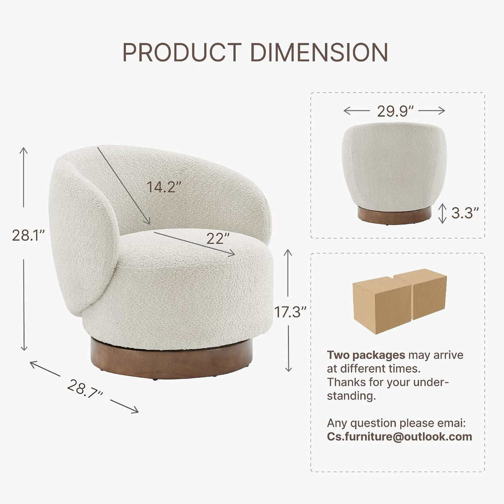KISLOT Swivel Accent Chair Round Barrel Armchair Upholstered Performance Fabric for Living Room Bedroom Waitingroom,2 Box,Cream