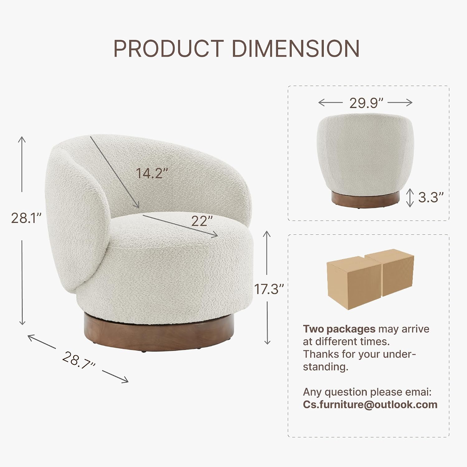 KISLOT Swivel Accent Chair Round Barrel Armchair Upholstered Performance Fabric for Living Room Bedroom Waitingroom,2 Box,Cream