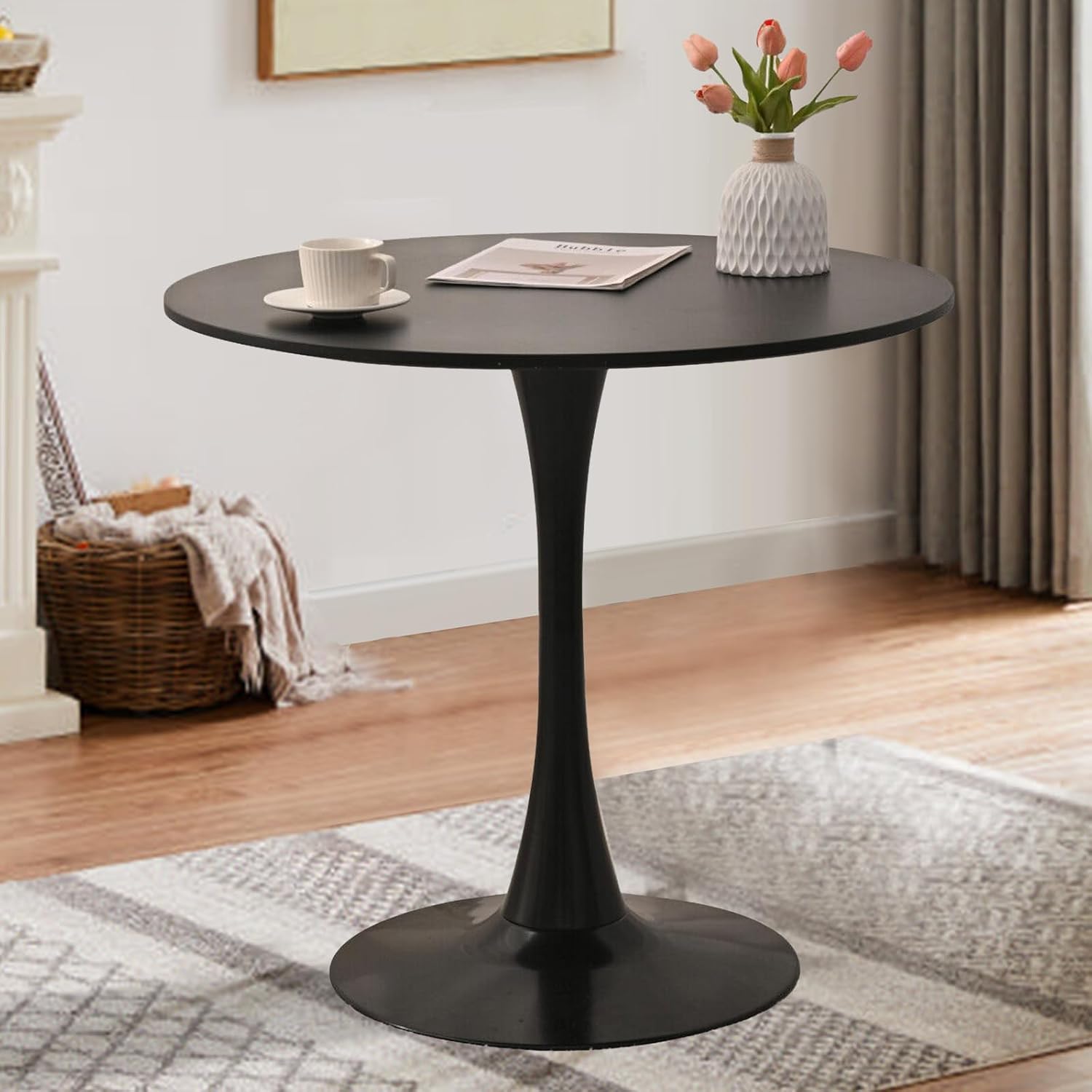31.5' Round Dining Table for 2 MDF Table Top and Heavy Metal Dining Table Leg for Kitchen Dining Room Apartment Small Space(Black)