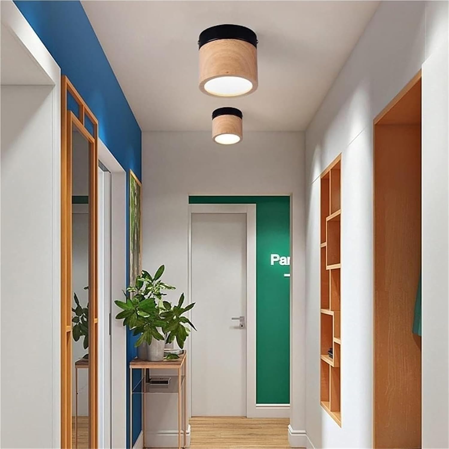 Solid Wood Round Acrylic Ceiling Light Downlight 5W Bright LED Mounted Ceiling Lamp Two-Color Indoor Spotlights Pendant Light for Corridor Bedroom