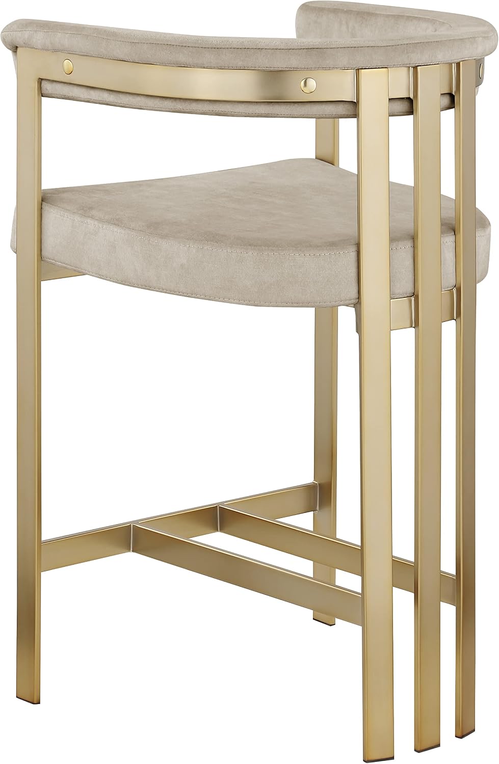 Meridian Furniture 596Stone-C Marcello Collection Modern | Contemporary Velvet Upholstered Counter Height Stool with Brushed Brass Iron Frame, 22.5' W x 20' D x 35.5' H, Stone, Set of 2