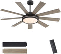 WINGBO 60' Ceiling Fan with Light - Large LED Dimmable Light, 6-Speed Remote Control, Reversible DC Motor, Modern Ceiling Fan 9 Blades for Bedroom, Living Room, Indoor Outdoor Black and Driftwood