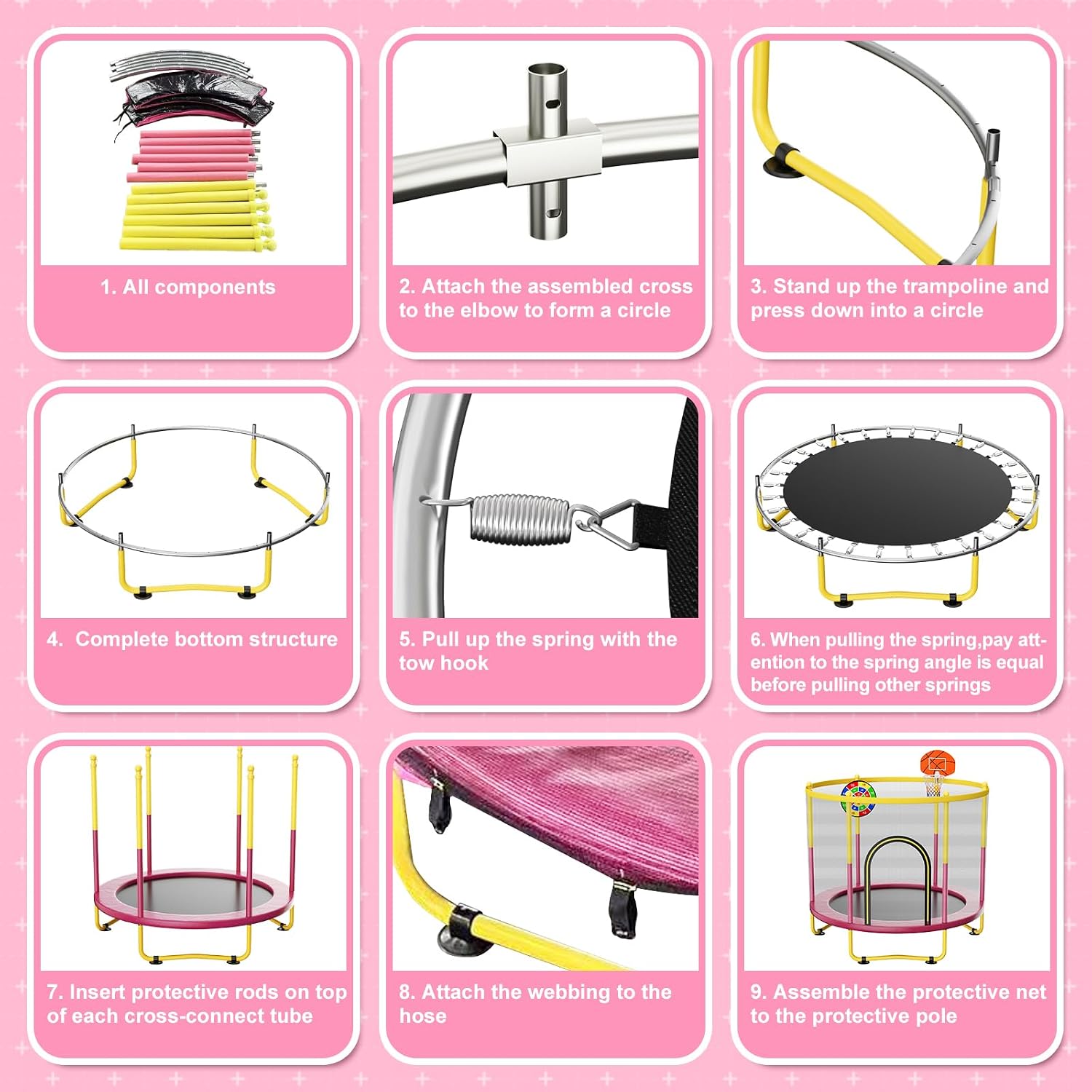 6FT Indoor Trampoline for Kids Ages 1-8, 72' Mini Toddler Indoor & Outdoor Trampoline with Safety Enclosure Net, Basketball Hoop & Dart Board, Birthday Gifts for Boys & Girls, Baby Toddler
