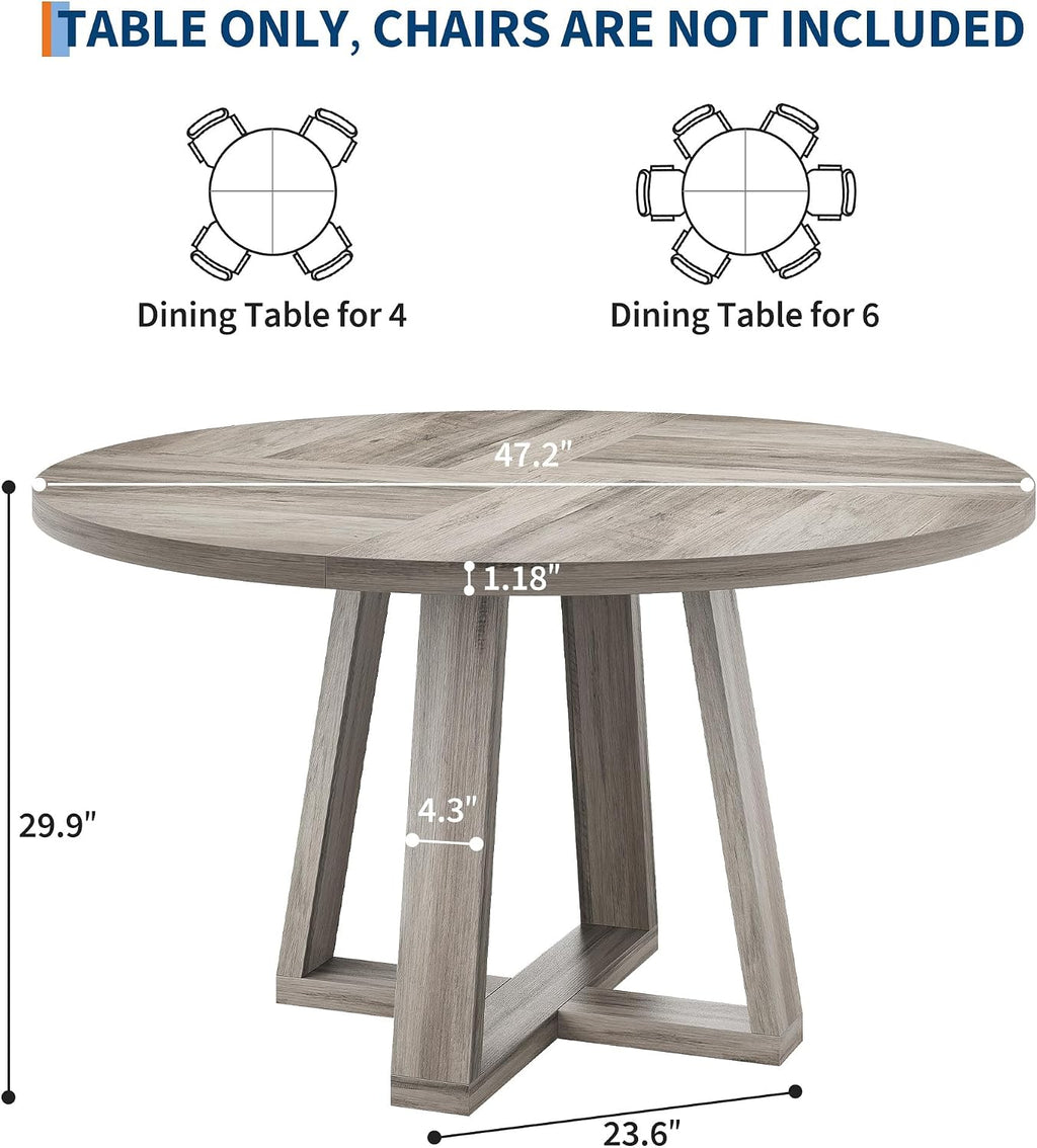 IDEALHOUSE 47 Inch Round Dining Table for 4-6 People, Circle Kitchen Table with Cross Base, Farmhouse Wood Dinner Table for Apartment, Grey