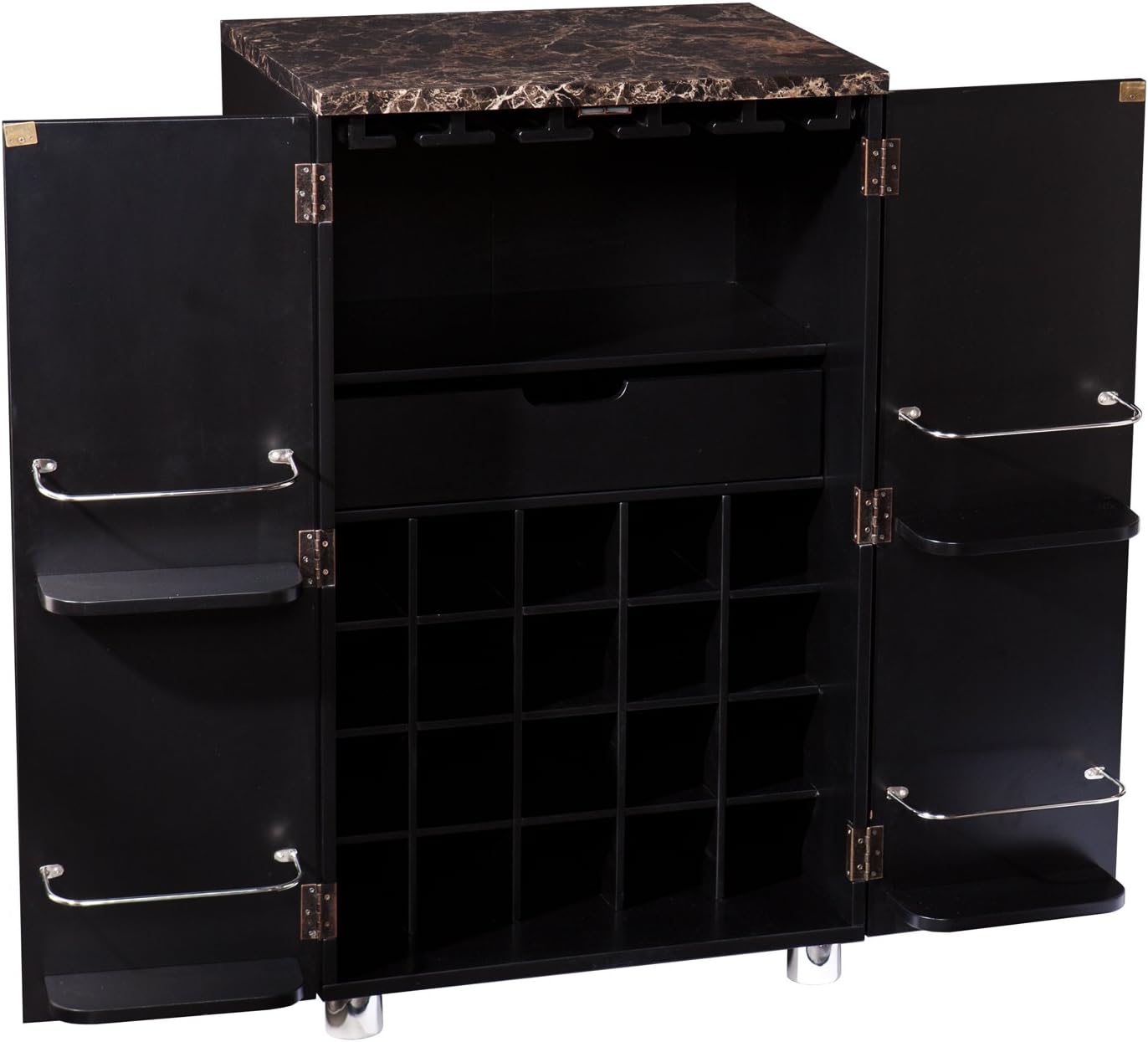 SEI Furniture Cape Town Bar Cabinet w/Wine Storage, Faux Marble Countertop with Black Finish