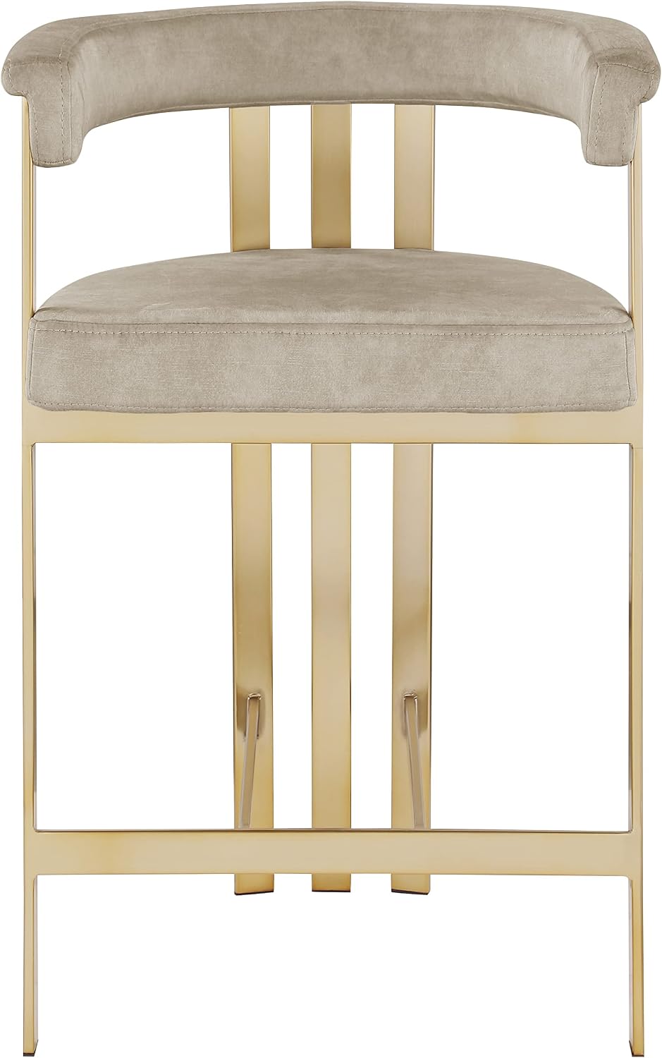 Meridian Furniture 596Stone-C Marcello Collection Modern | Contemporary Velvet Upholstered Counter Height Stool with Brushed Brass Iron Frame, 22.5' W x 20' D x 35.5' H, Stone, Set of 2