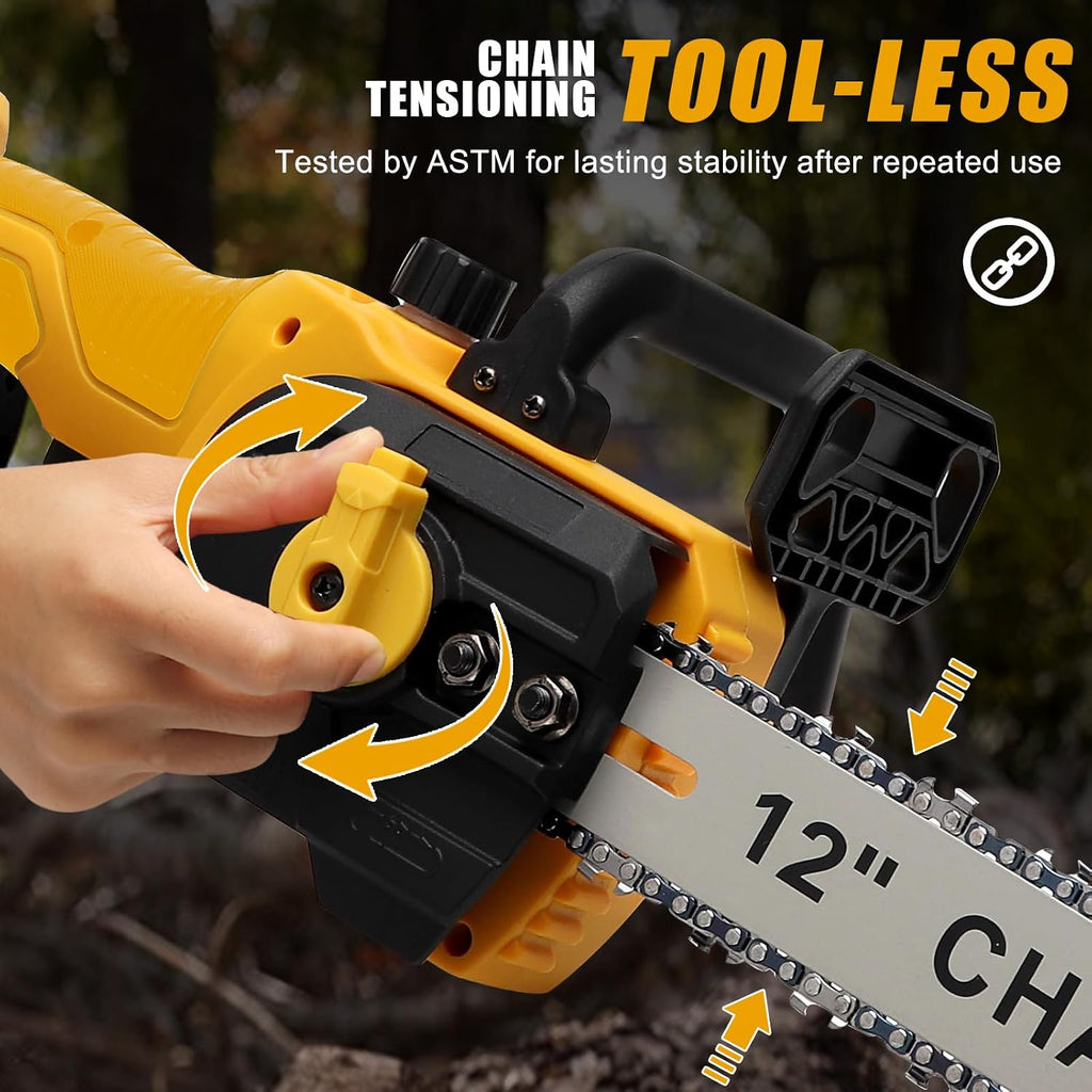 Mini Chainsaw Cordless for Dewalt 20V Battery, Brushless Electric 12'/ 10' with Auto Oiler & Security Lock, for Tree Trimming, Branch Wood Cutting (Tool Only) (Chainsaw)