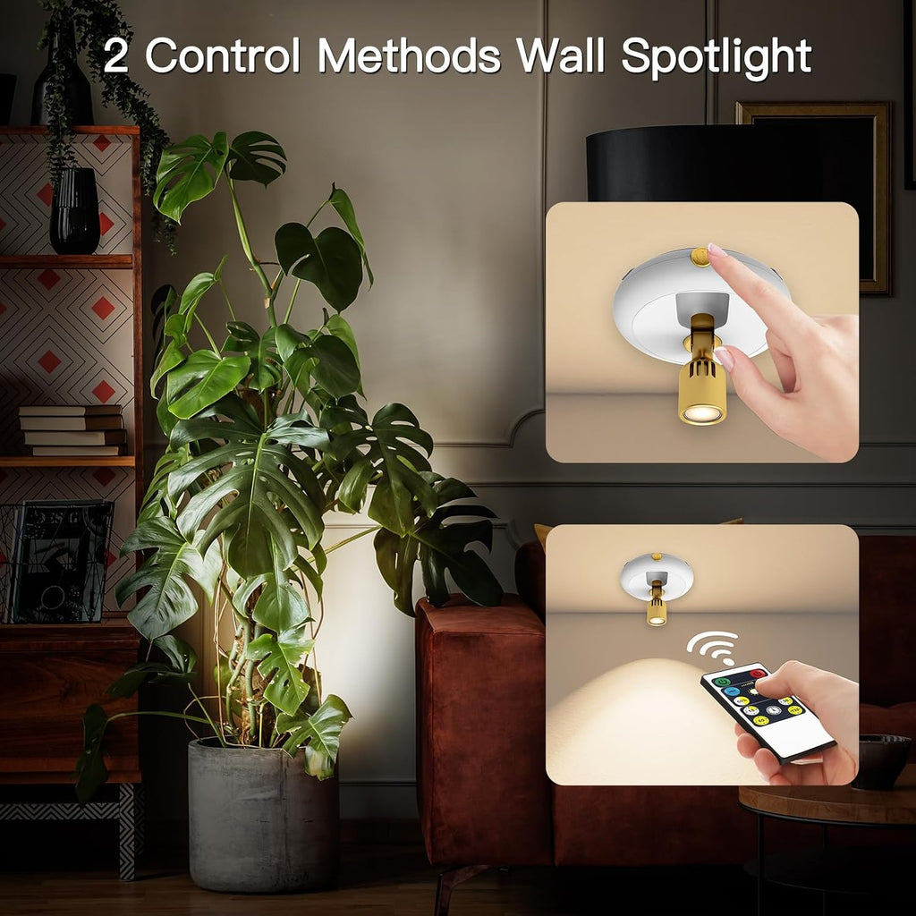 Indoor Plant Spotlight Battery Operated,Picture Light with Remote,Wall Painting Uplight,Wireless Dimmable Timer,Spot Light for Plants Trees Pictures Dis Painting Art e Gallery Portrait
