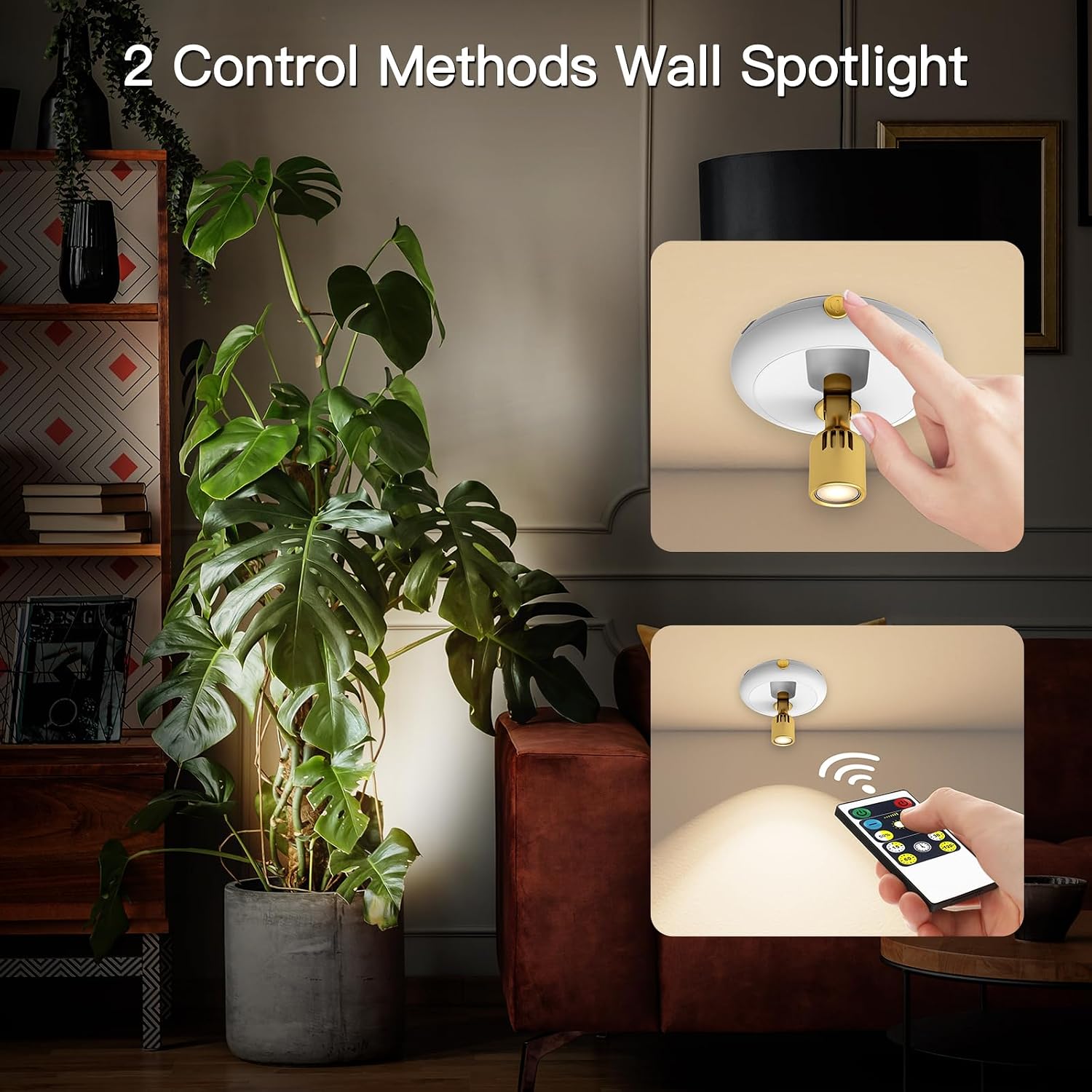 Indoor Plant Spotlight Battery Operated,Picture Light with Remote,Wall Painting Uplight,Wireless Dimmable Timer,Spot Light for Plants Trees Pictures Dis Painting Art e Gallery Portrait