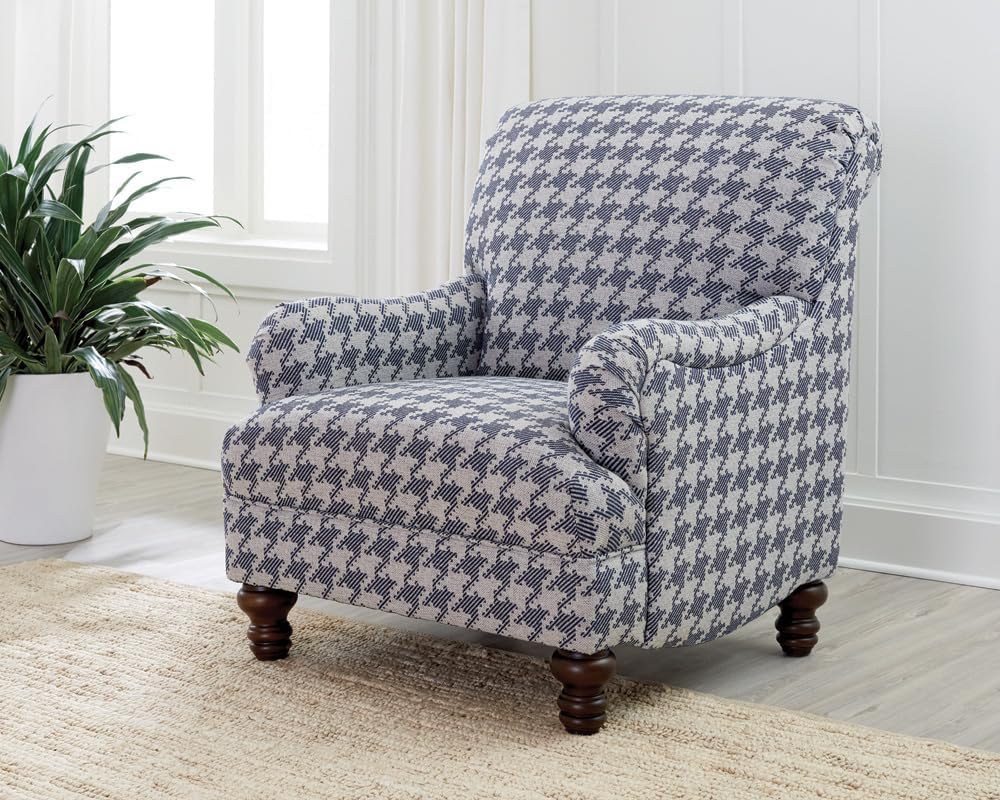 Coaster Home Furnishings - Glenn - Wood - Upholstered Accent Chair with English Arms, Houndstooth Check Pattern, Turned Legs and Attached Cushions - Living Room - Blue - 903093