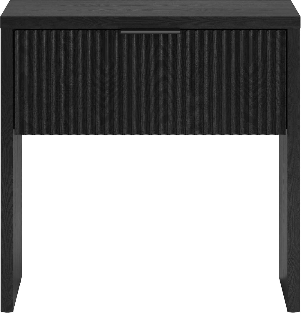 Henn&Hart 24' Fluted Modern Wooden Nightstand, Ribbed Side Table with Storage Drawer and Open Storage Space for Bedroom, Living Room, or Home Office, Natural Black