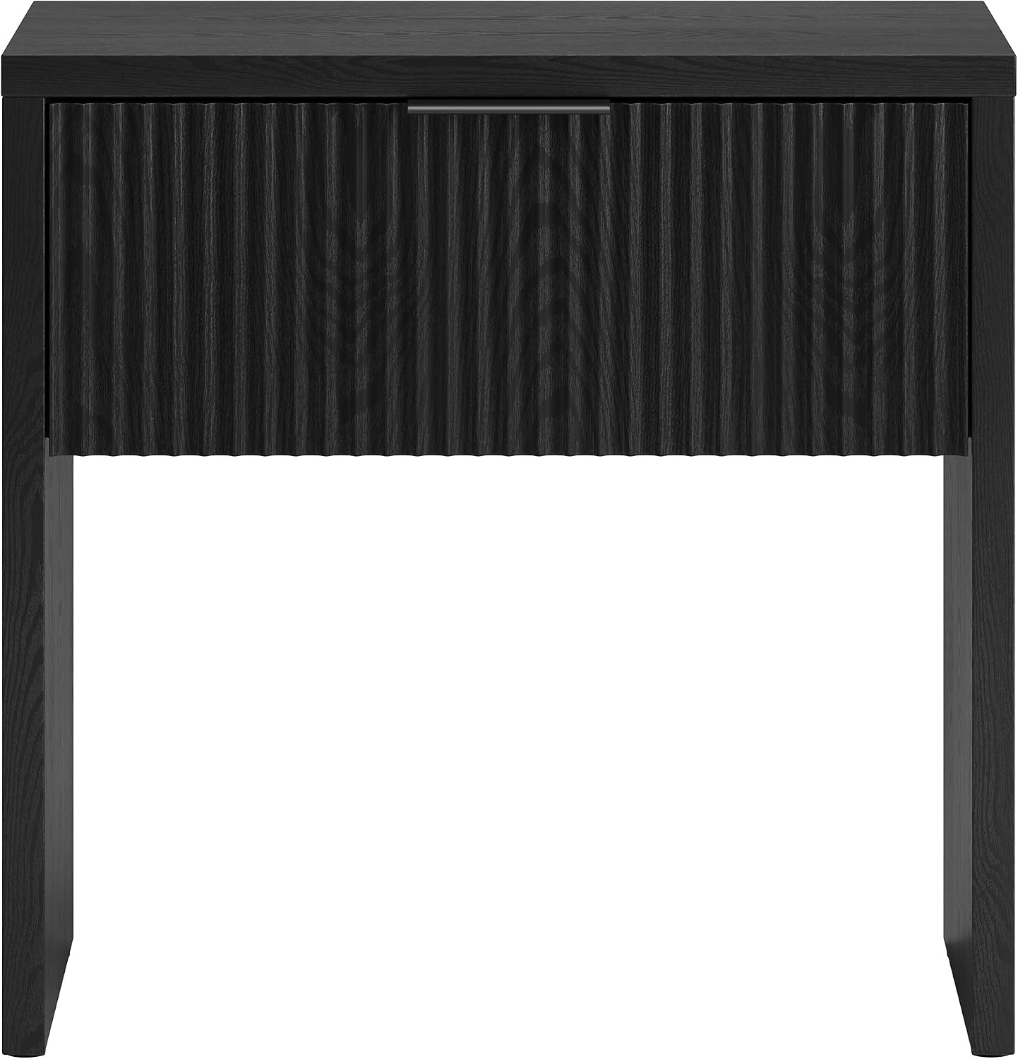 Henn&Hart 24' Fluted Modern Wooden Nightstand, Ribbed Side Table with Storage Drawer and Open Storage Space for Bedroom, Living Room, or Home Office, Natural Black