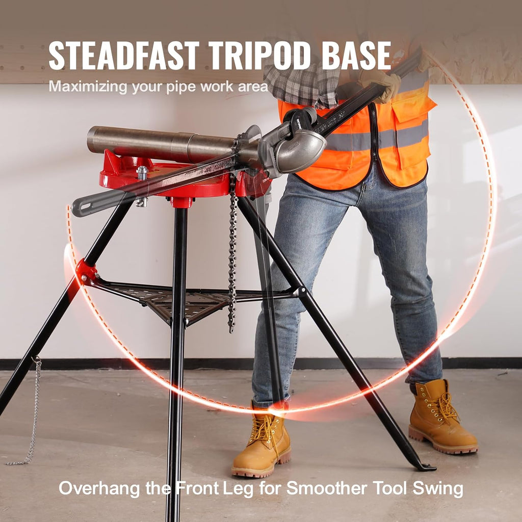 Mophorn 460-6 Tripod Pipe Chain Vise 1/8'-6' Capacity,Pipe Stand Portable Foldable Steel Legs,Pipe Stands w/Tool Tray, Tripod Stand Chain Vise Ideal for a Variety of Pipe Materials